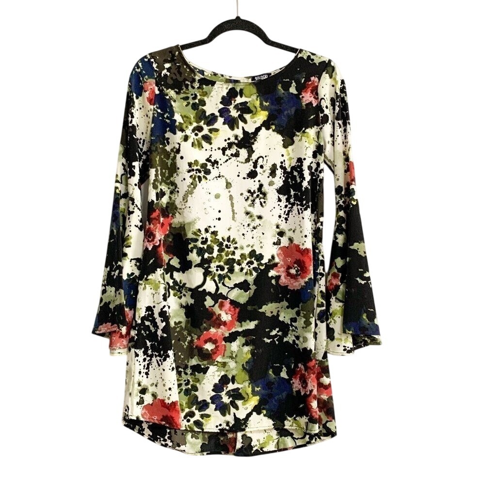 Tildon Floral Print Flare Bell Sleeve Mini Dress Size XS